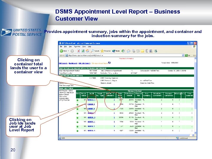 DSMS Appointment Level Report – Business Customer View Provides appointment summary, jobs within the