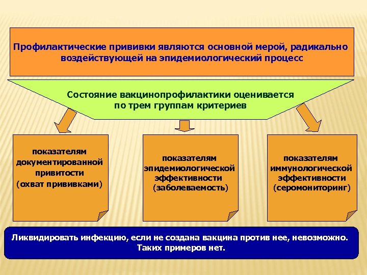 Профилактические прививки являются основной мерой, радикально воздействующей на эпидемиологический процесс Состояние вакцинопрофилактики оценивается по