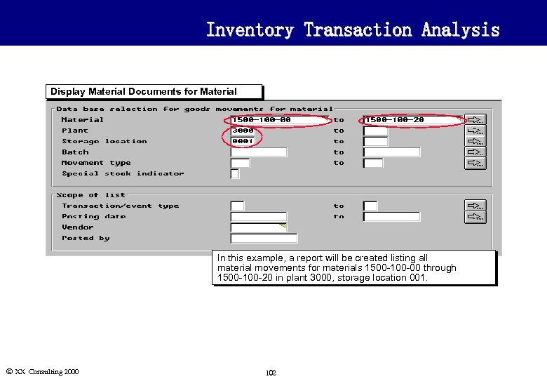 Inventory Transaction Analysis Display Material Documents for Material In this example, a report will