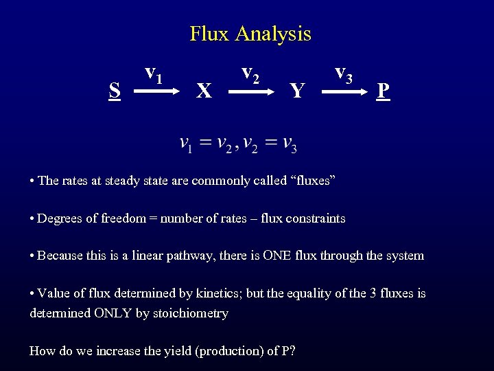 Flux Analysis S v 1 X v 2 Y v 3 P • The