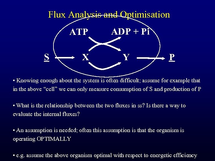 Flux Analysis and Optimisation ATP S X ADP + Pi Y P • Knowing