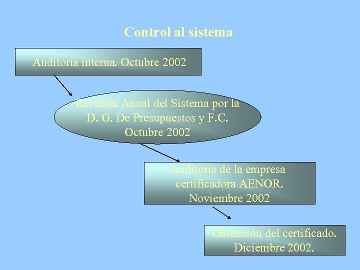 Control al sistema Auditoría interna. Octubre 2002 Revisión Anual del Sistema por la D.