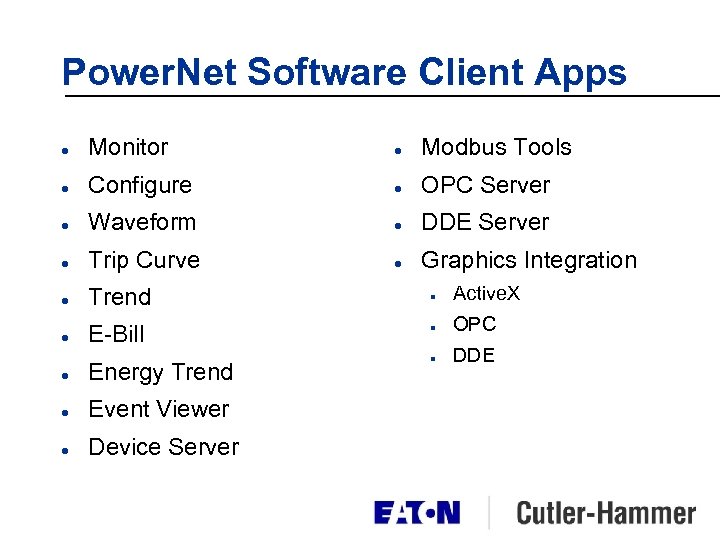 Power. Net Software Client Apps l Monitor l Modbus Tools l Configure l OPC