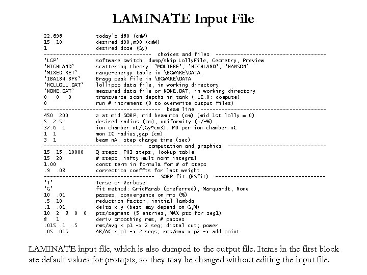 LAMINATE Input File 22. 698 today's d 80 (cm. W) 15 10 desired d