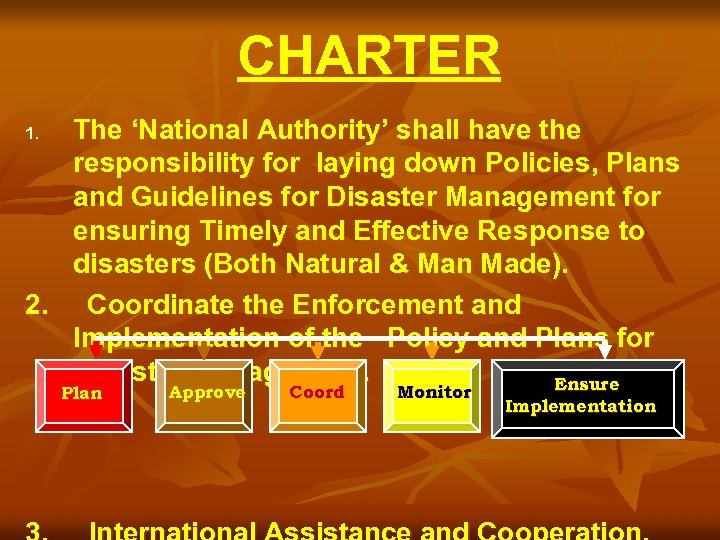 CHARTER The ‘National Authority’ shall have the responsibility for laying down Policies, Plans and