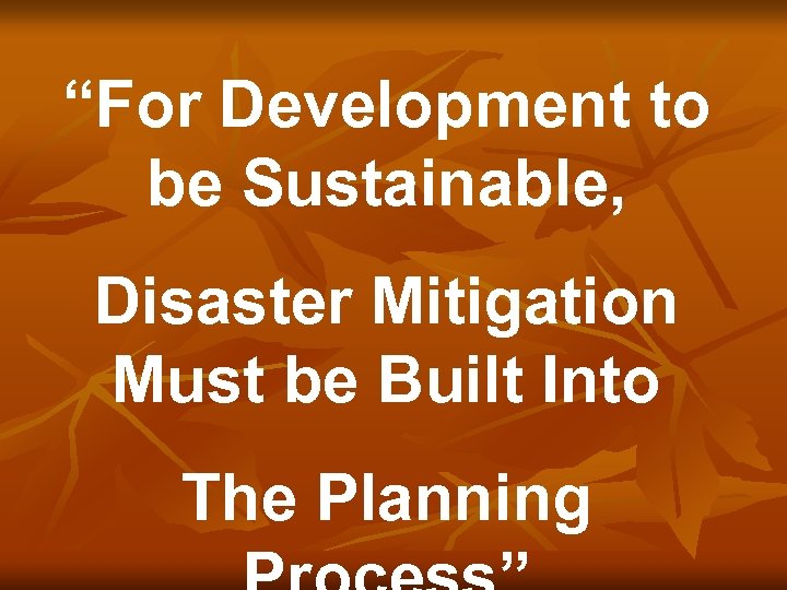 “For Development to be Sustainable, Disaster Mitigation Must be Built Into The Planning 