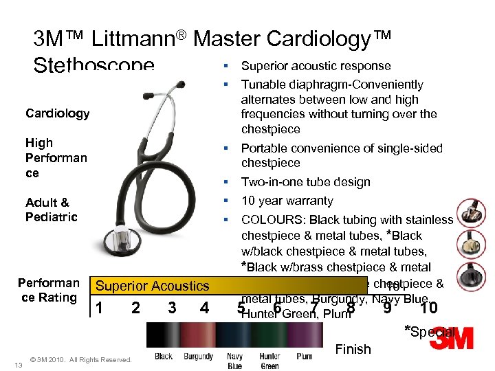  3 M™ Littmann® Master Cardiology™ § Superior acoustic response Stethoscope § Tunable diaphragm-Conveniently