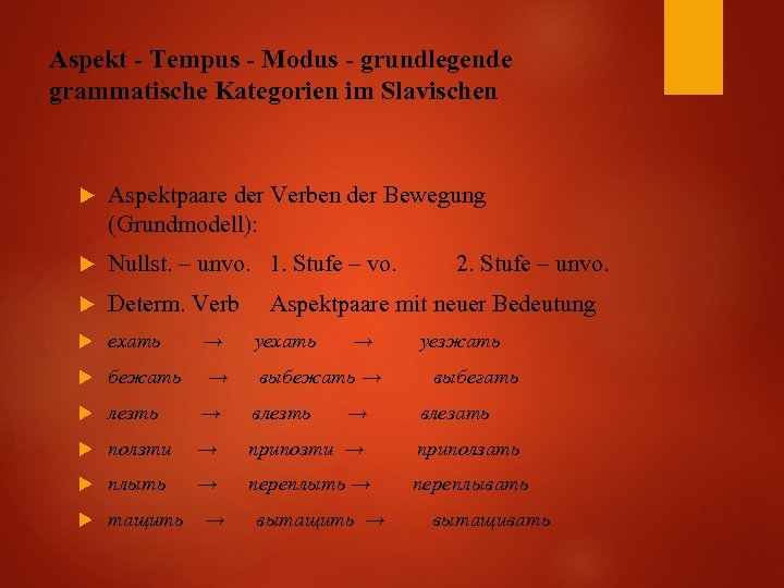 Aspekt - Tempus - Modus - grundlegende grammatische Kategorien im Slavischen Aspektpaare der Verben