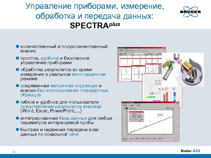 Управление приборами, измерение, обработка и передача данных: SPECTRAplus количественный и полуколичественный анализ простое, удобное