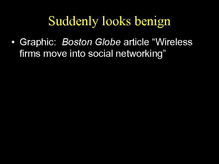 Suddenly looks benign • Graphic: Boston Globe article “Wireless firms move into social networking”