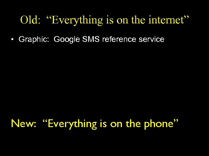 Old: “Everything is on the internet” • Graphic: Google SMS reference service New: “Everything