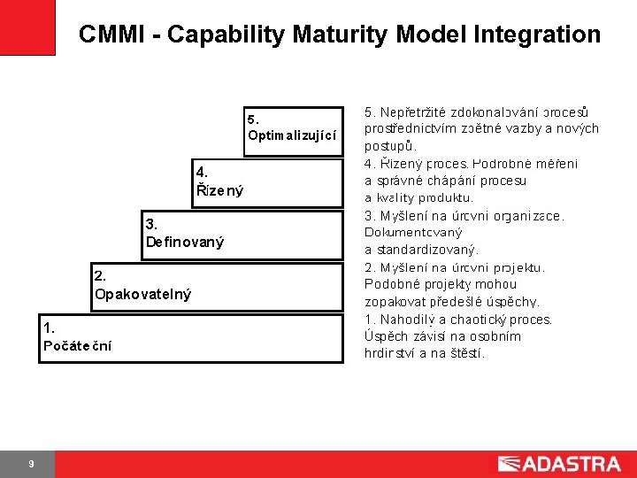 CMMI - Capability Maturity Model Integration 9 