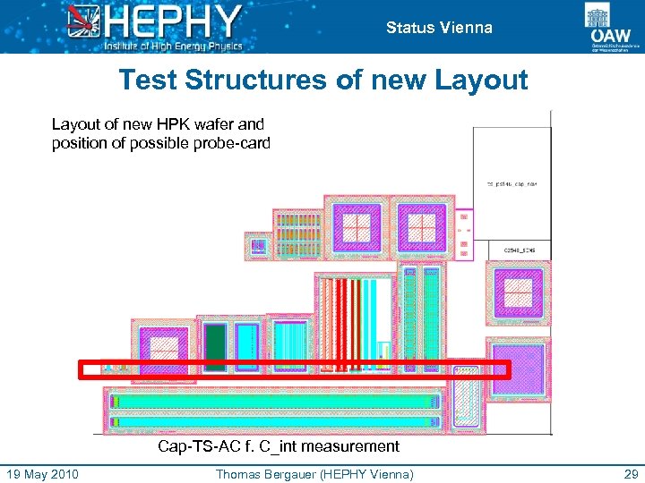Status Vienna Test Structures of new Layout of new HPK wafer and position of