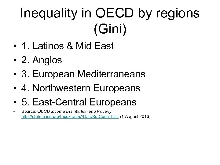 Inequality in OECD by regions (Gini) • • • 1. Latinos & Mid East
