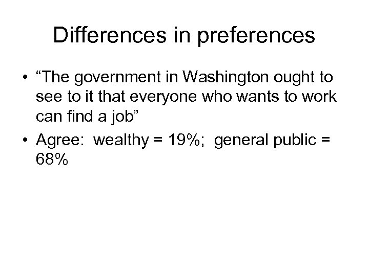 Differences in preferences • “The government in Washington ought to see to it that