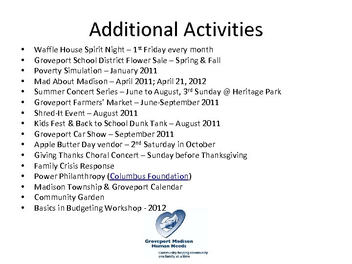 Additional Activities • • • • Waffle House Spirit Night – 1 st Friday