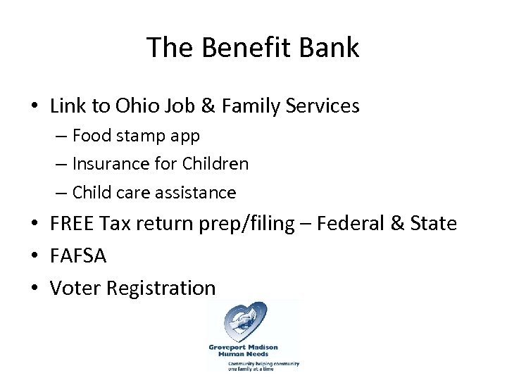The Benefit Bank • Link to Ohio Job & Family Services – Food stamp