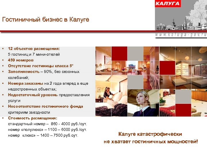 Гостиничный бизнес в Калуге • • 12 объектов размещения: 5 гостиниц и 7 мини-отелей