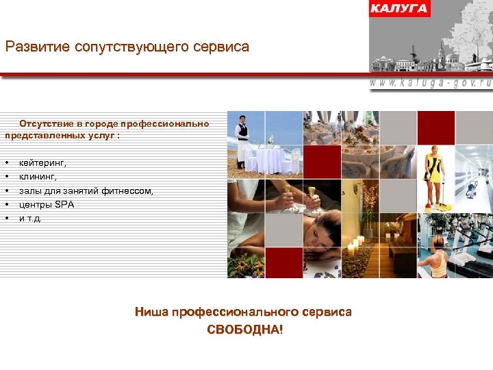 Развитие сопутствующего сервиса Отсутствие в городе профессионально представленных услуг : • • • кейтеринг,