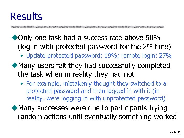 Results u. Only one task had a success rate above 50% (log in with