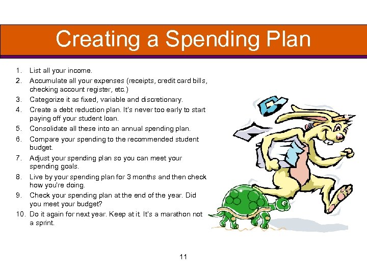 Creating a Spending Plan 1. 2. List all your income. Accumulate all your expenses