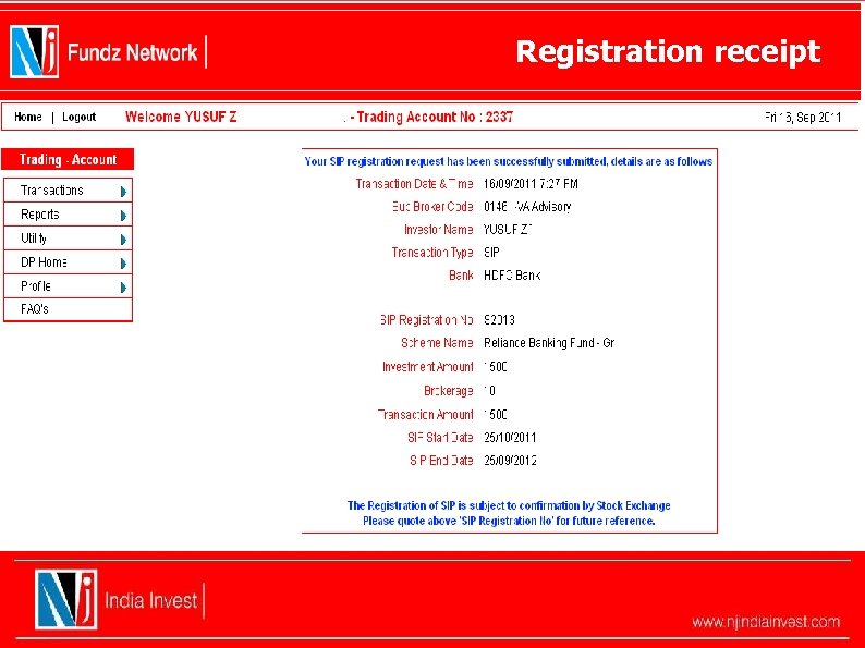 Registration receipt 