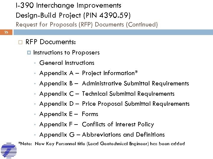 I-390 Interchange Improvements Design-Build Project (PIN 4390. 59) Request for Proposals (RFP) Documents (Continued)