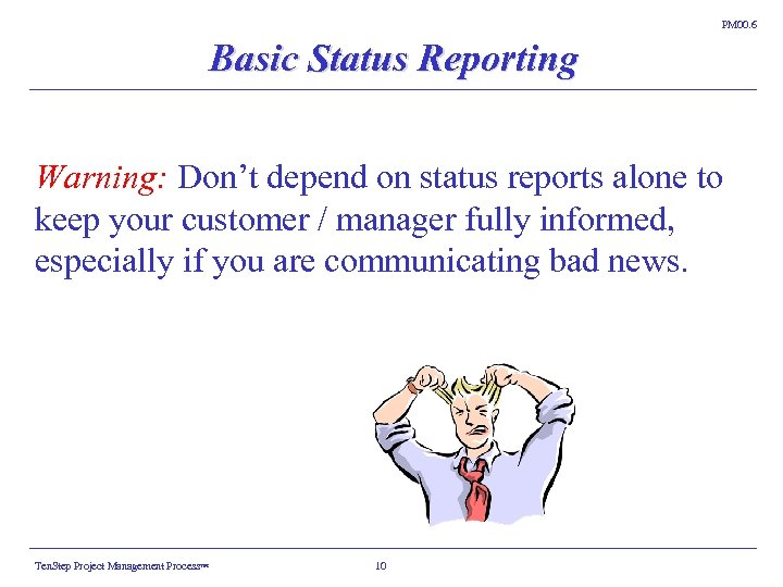 PM 00. 6 Basic Status Reporting Warning: Don’t depend on status reports alone to
