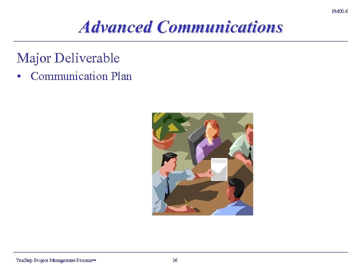 PM 00. 6 Advanced Communications Major Deliverable • Communication Plan Ten. Step Project Management