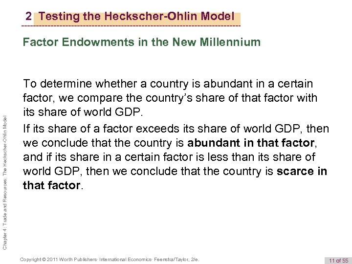 2 Testing the Heckscher-Ohlin Model Chapter 4: Trade and Resources: The Heckscher-Ohlin Model Factor
