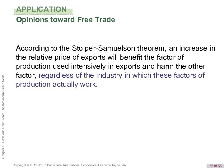 Chapter 4: Trade and Resources: The Heckscher-Ohlin Model APPLICATION Opinions toward Free Trade According
