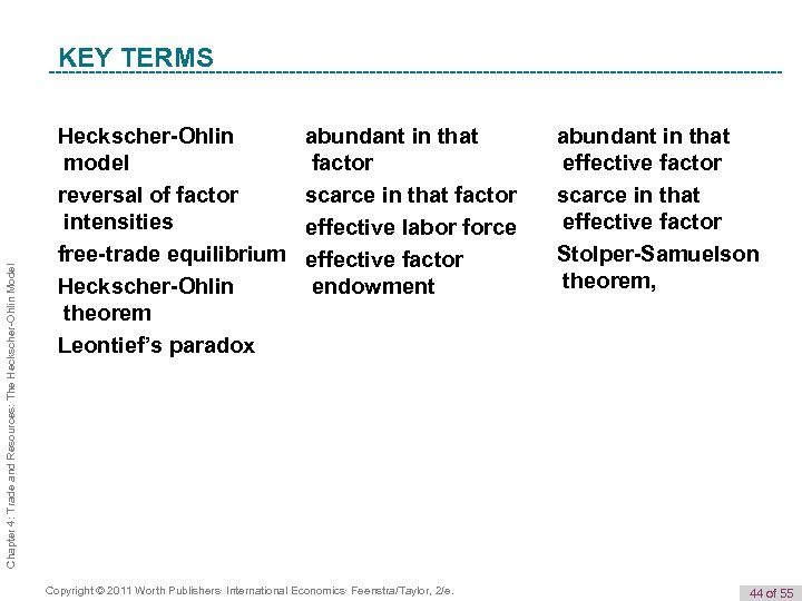 Chapter 4: Trade and Resources: The Heckscher-Ohlin Model K e y T e r