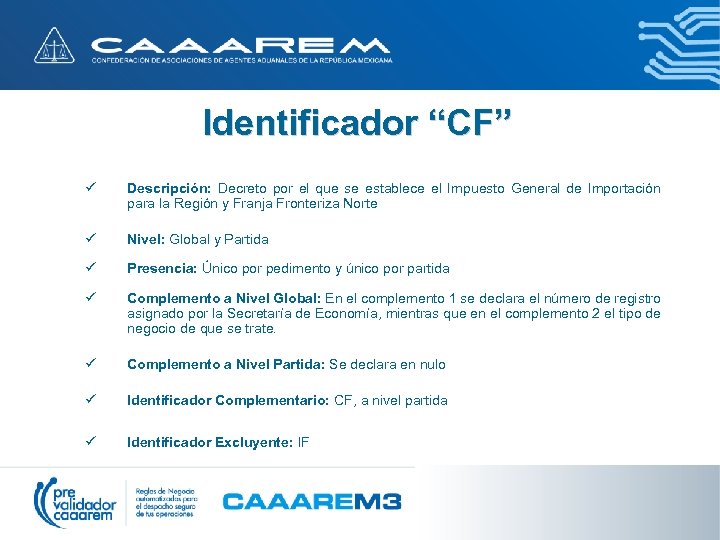 Identificador “CF” ü Descripción: Decreto por el que se establece el Impuesto General de