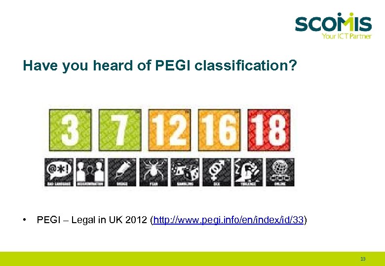 Have you heard of PEGI classification? • PEGI – Legal in UK 2012 (http: