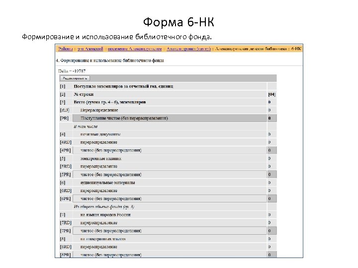 Форма 6 -НК Формирование и использование библиотечного фонда. 