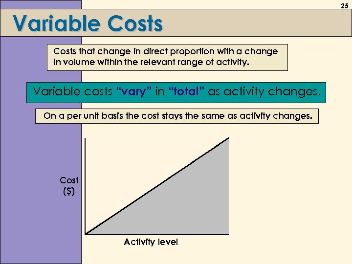 Variable Costs that change in direct proportion with a change in volume within the