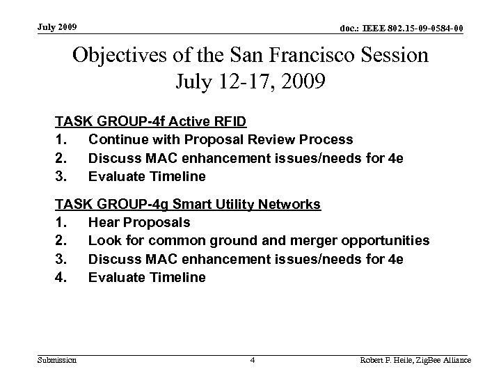 July 2009 doc. : IEEE 802. 15 -09 -0584 -00 Objectives of the San