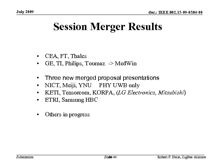 July 2009 doc. : IEEE 802. 15 -09 -0584 -00 Session Merger Results •