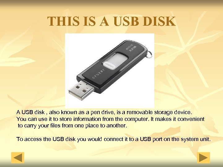 THIS IS A USB DISK A USB disk , also known as a pen