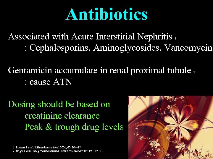 Antibiotics Associated with Acute Interstitial Nephritis : Cephalosporins, Aminoglycosides, Vancomycin 1 Gentamicin accumulate in