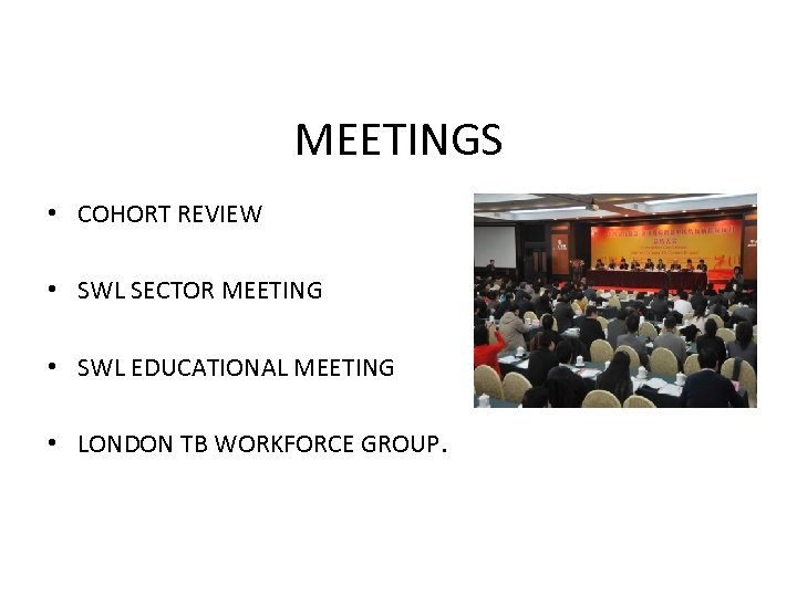 MEETINGS • COHORT REVIEW • SWL SECTOR MEETING • SWL EDUCATIONAL MEETING • LONDON