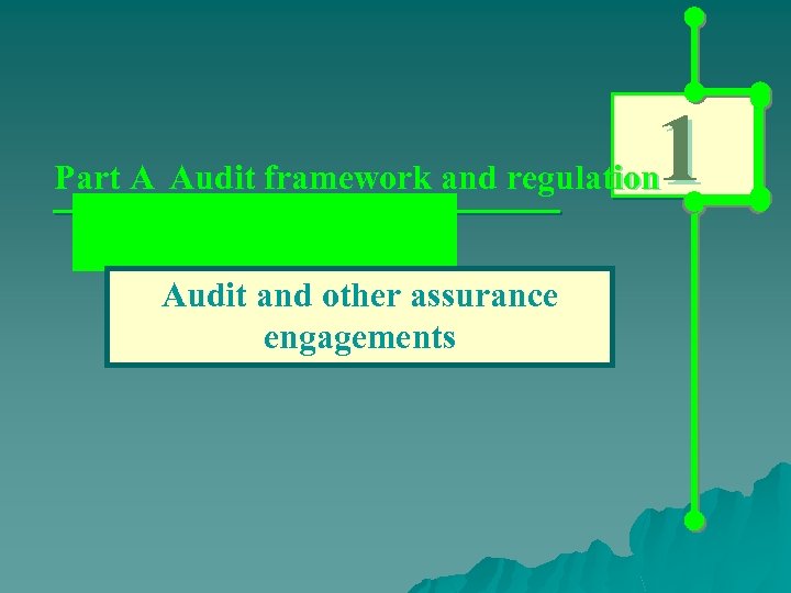 1 Part A Audit framework and regulation Audit and other assurance engagements 