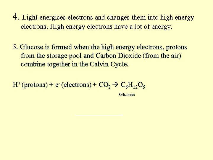 4. Light energises electrons and changes them into high energy electrons. High energy electrons