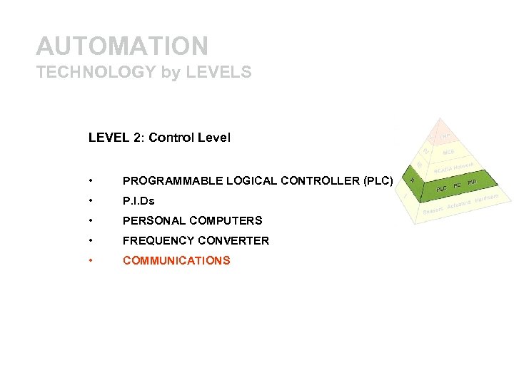 AUTOMATION TECHNOLOGY by LEVELS LEVEL 2: Control Level • • P. I. Ds •