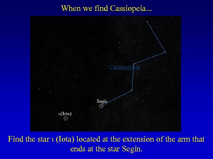 When we find Cassiopeia. . . Segin ι (Iota) Find the star ι (Iota)