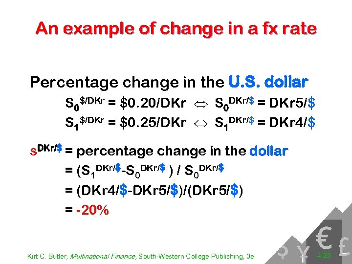 An example of change in a fx rate Percentage change in the U. S.