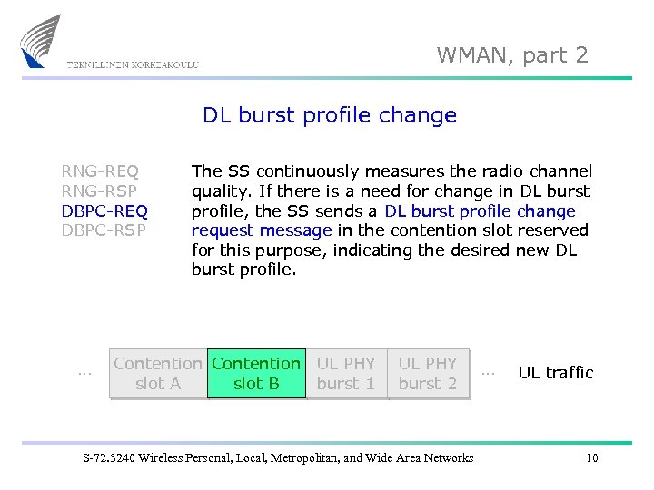 WMAN, part 2 DL burst profile change RNG-REQ RNG-RSP DBPC-REQ DBPC-RSP … The SS