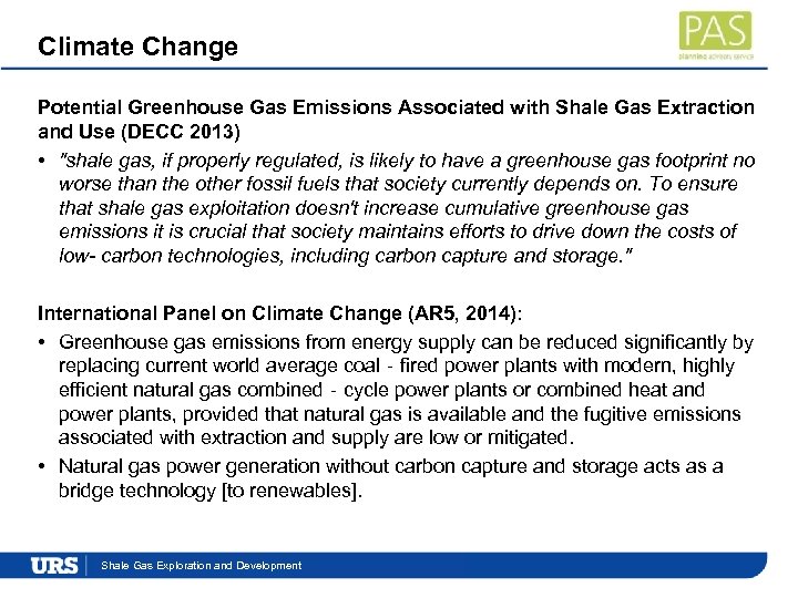Climate Change Potential Greenhouse Gas Emissions Associated with Shale Gas Extraction and Use (DECC