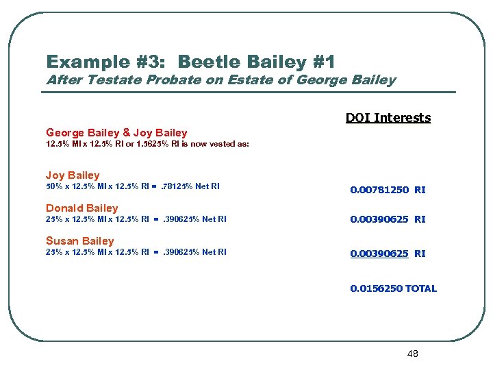 Example #3: Beetle Bailey #1 After Testate Probate on Estate of George Bailey DOI