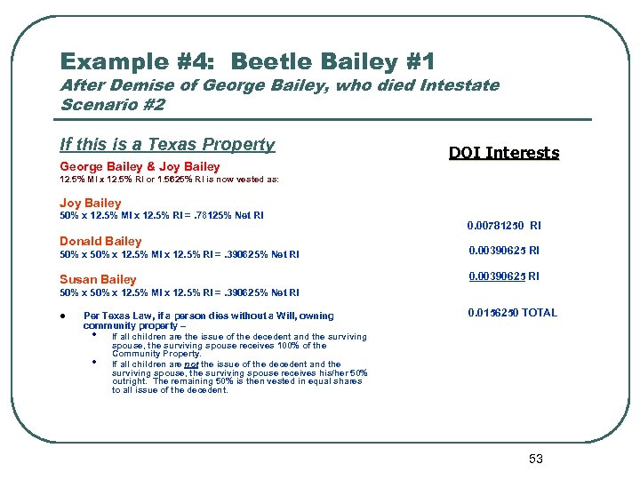 Example #4: Beetle Bailey #1 After Demise of George Bailey, who died Intestate Scenario